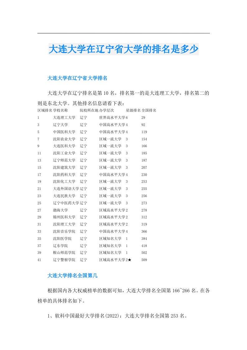 大连大学在辽宁省大学的排名是多少