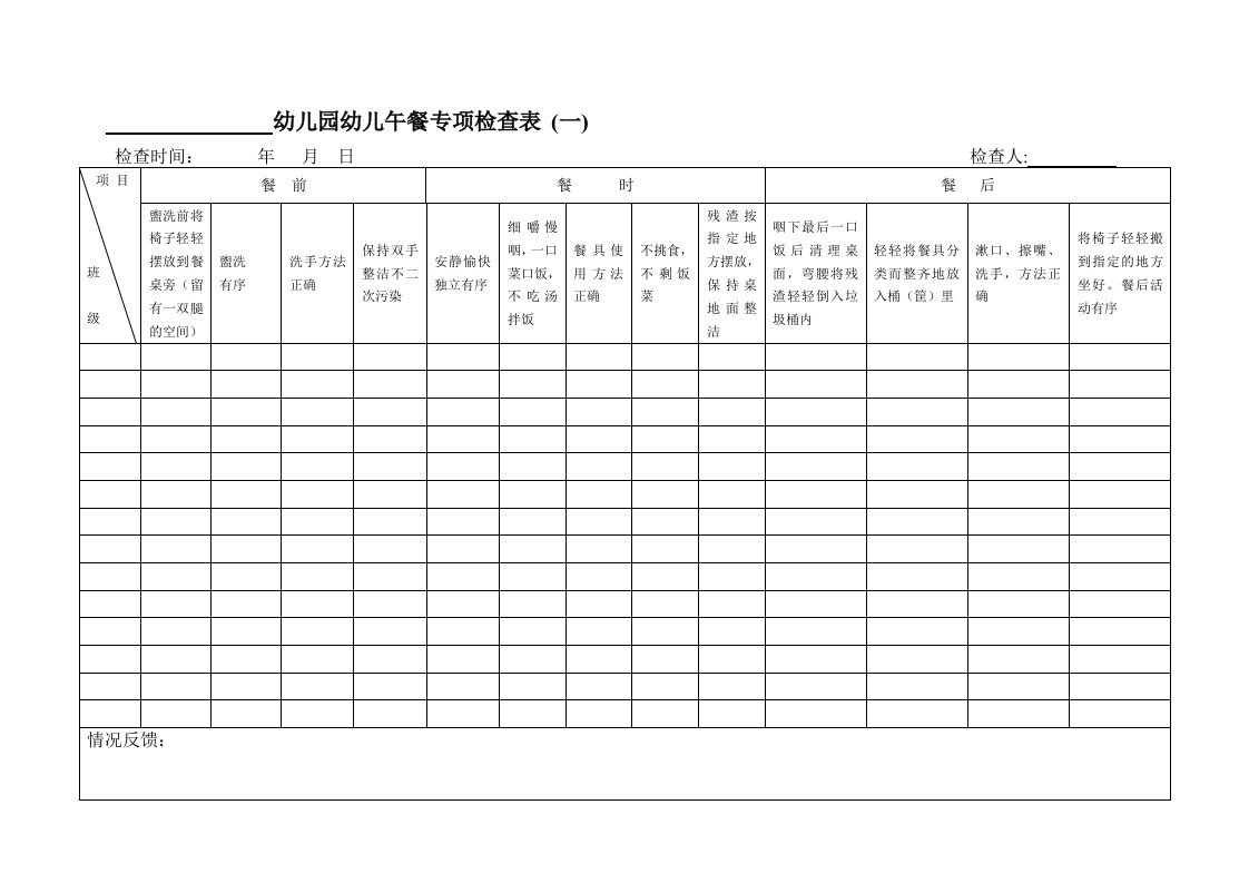 幼儿午餐检查表