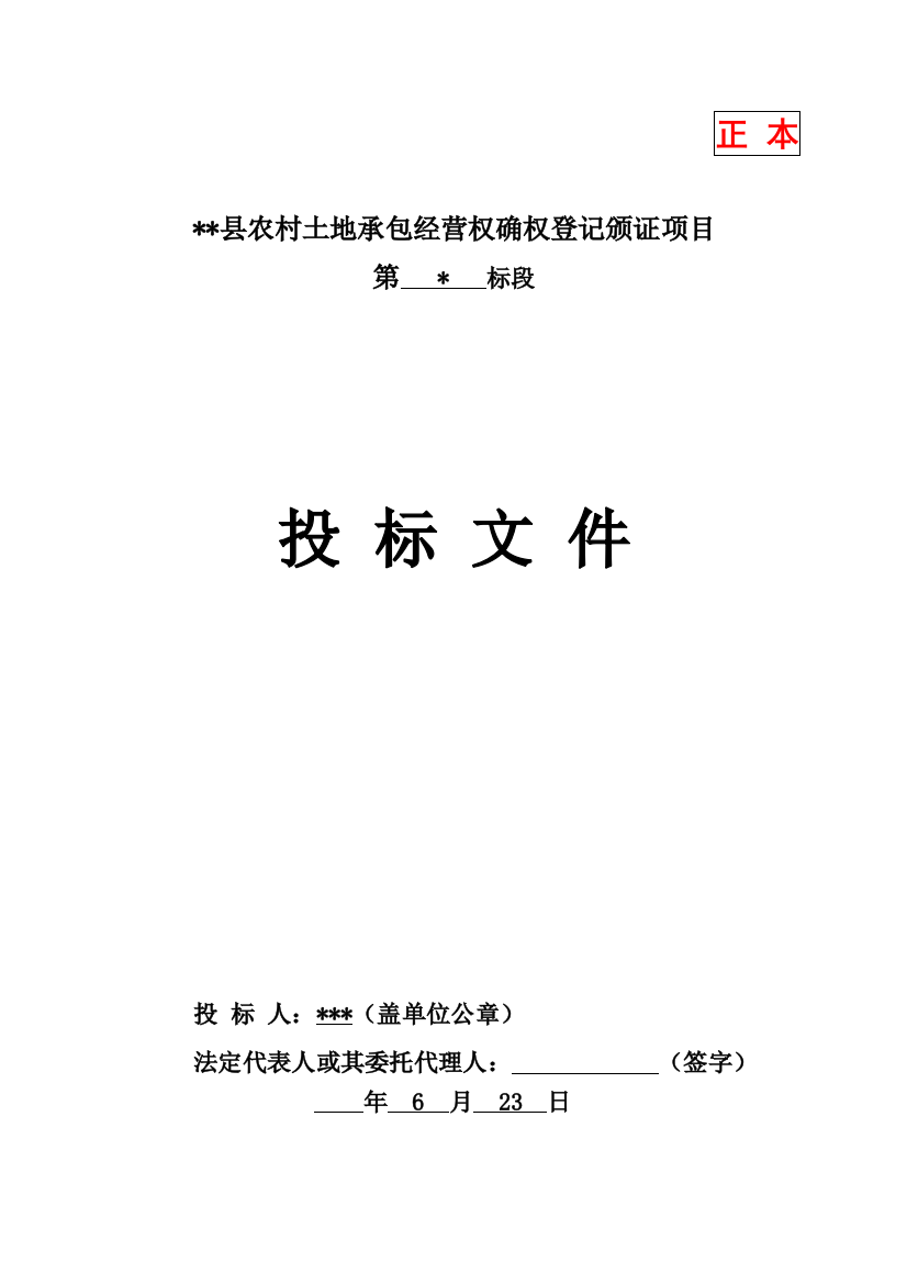 农村土地承包经营权确权登记颁证项目投标文件模板