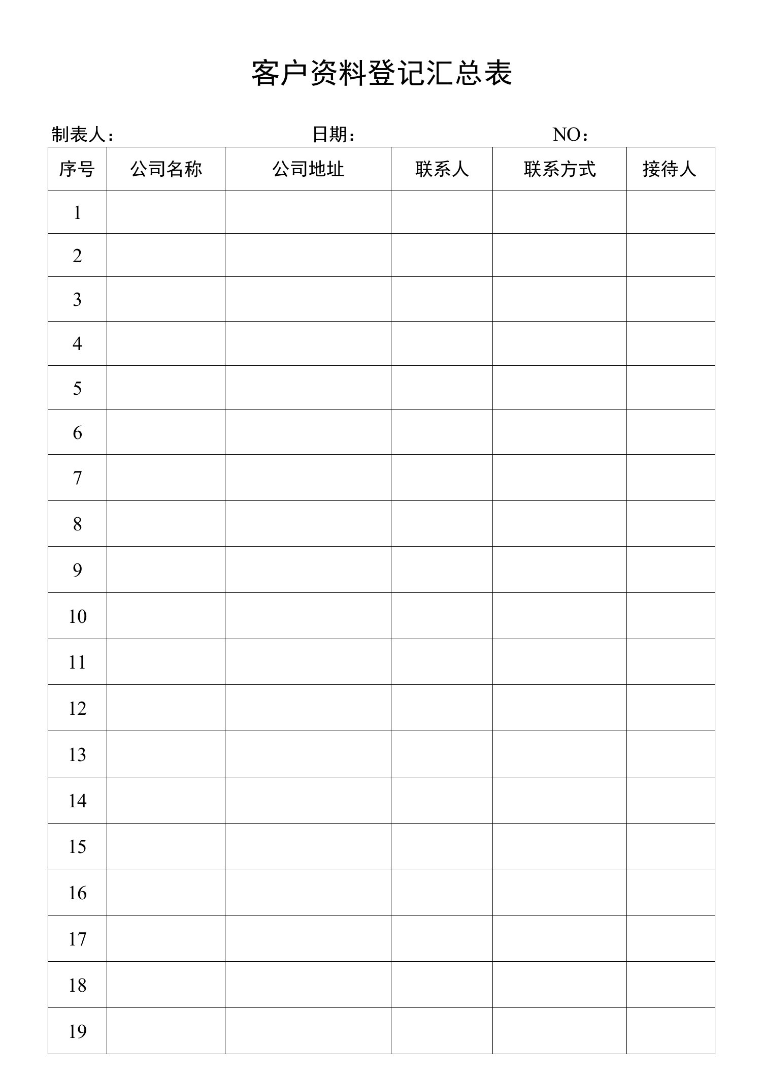 客户资料登记汇总表