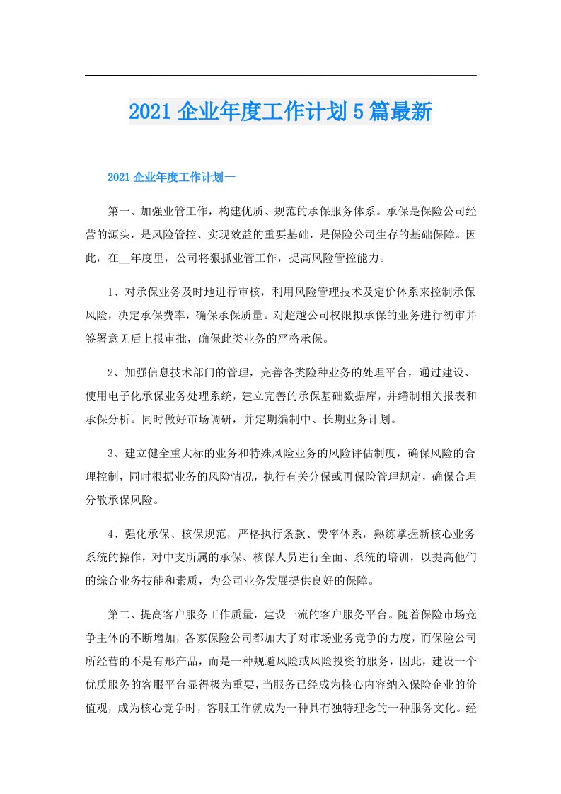 企业年度工作计划5篇最新