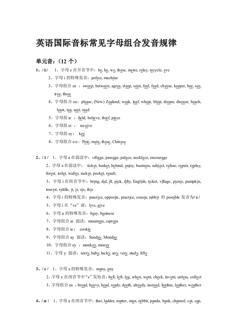 英语国际音标常见字母组合发音规律通用