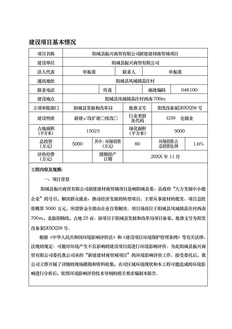 环境影响评价报告公示：阳城县振兴商贸新建建材商贸城环评报告