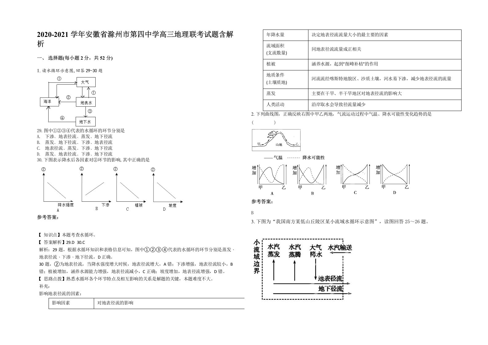 2020-2021学年安徽省滁州市第四中学高三地理联考试题含解析