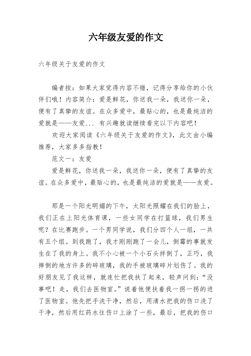 六年级友爱的作文