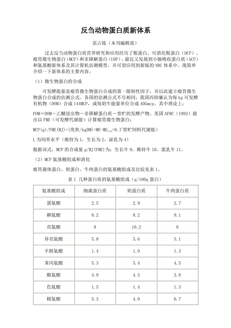 反刍动物蛋白质新体系