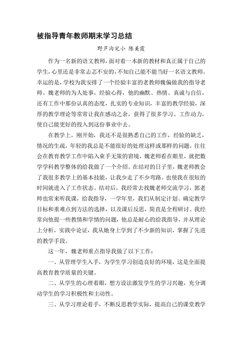 被指导青年教师总结反思