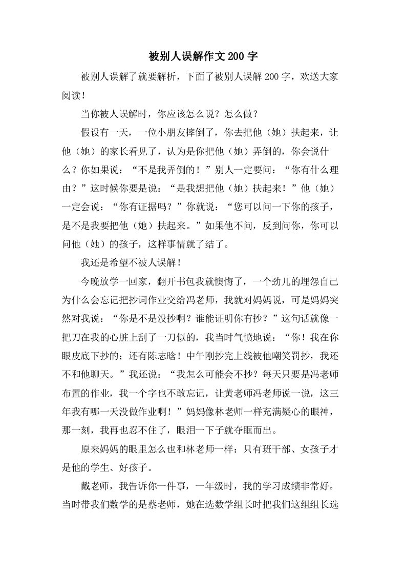 被别人误解作文200字