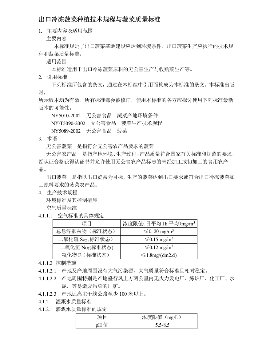 出口冷冻菠菜种植技术规程与菠菜质量标准(DOC11)(1)