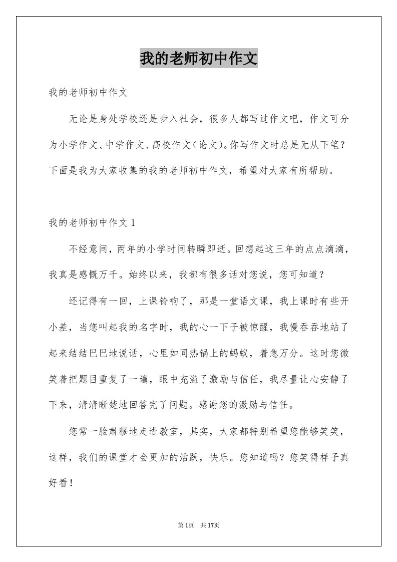 我的老师初中作文精选3