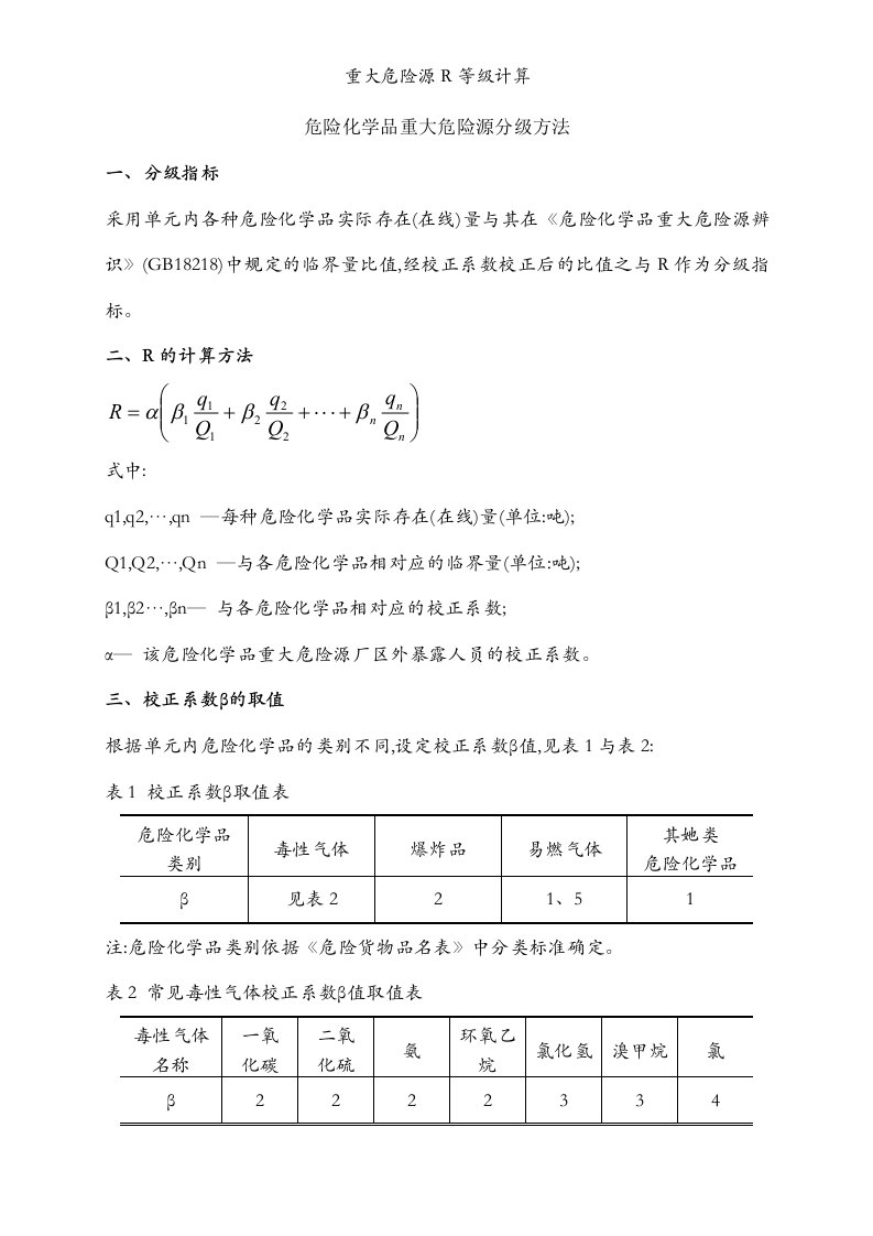 重大危险源R等级计算