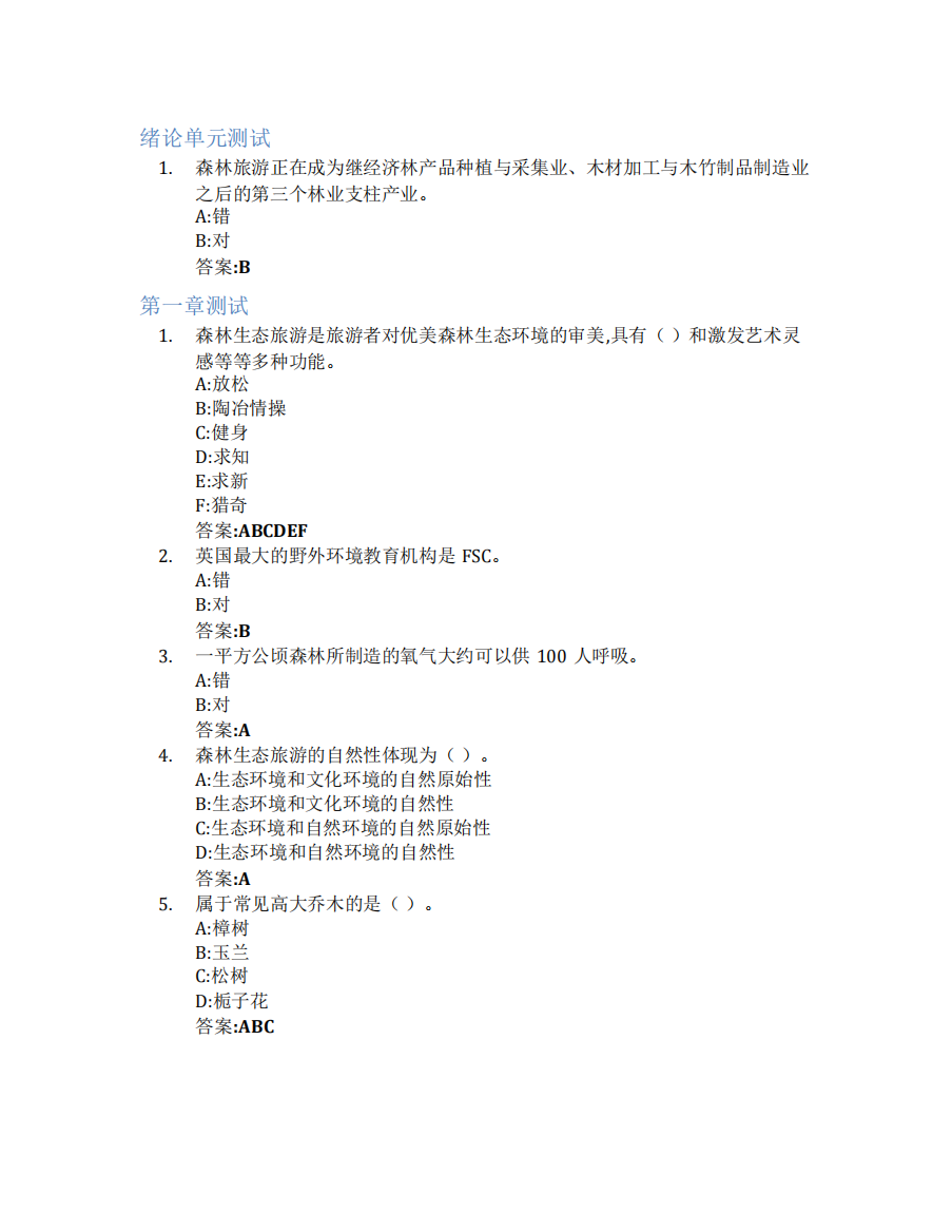 森林生态旅游学智慧树知到答案章节测试2023年西南林业大学