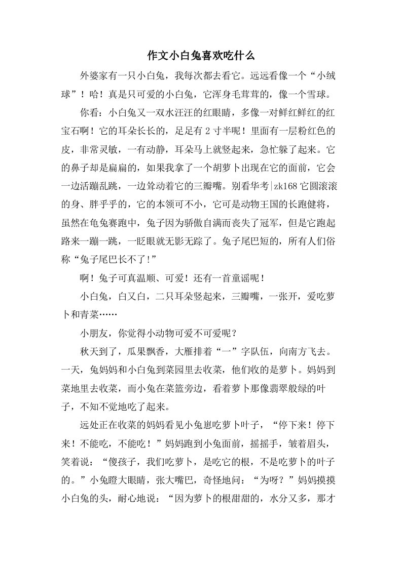 作文小白兔喜欢吃什么