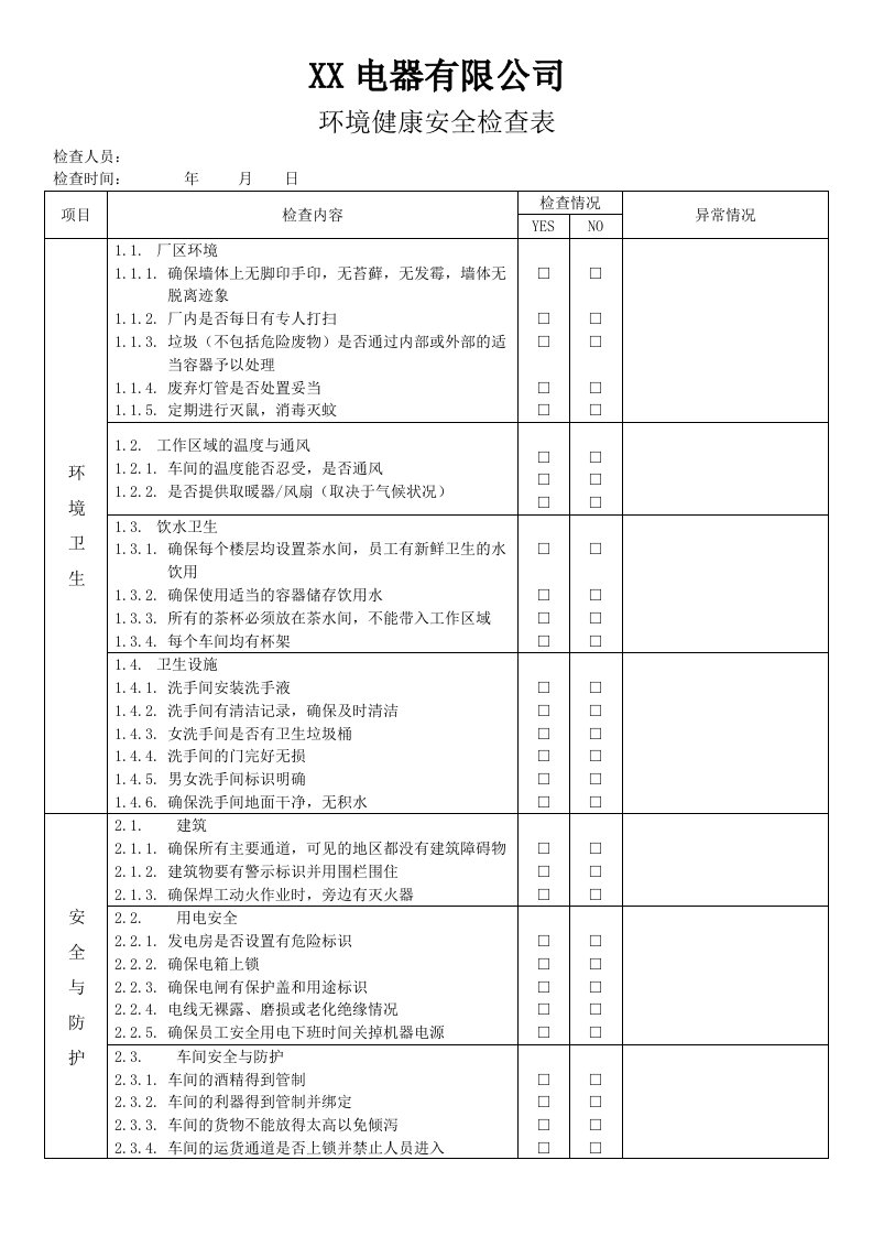 BSCI社会责任环境健康安全检查表