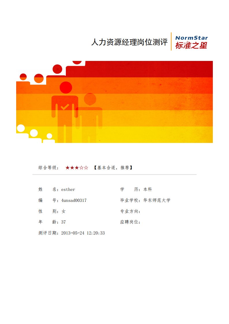 人力资源经理岗位测评报告样例