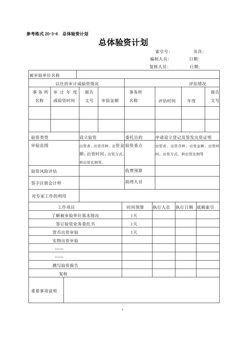 总体验资计划及具体审验程序