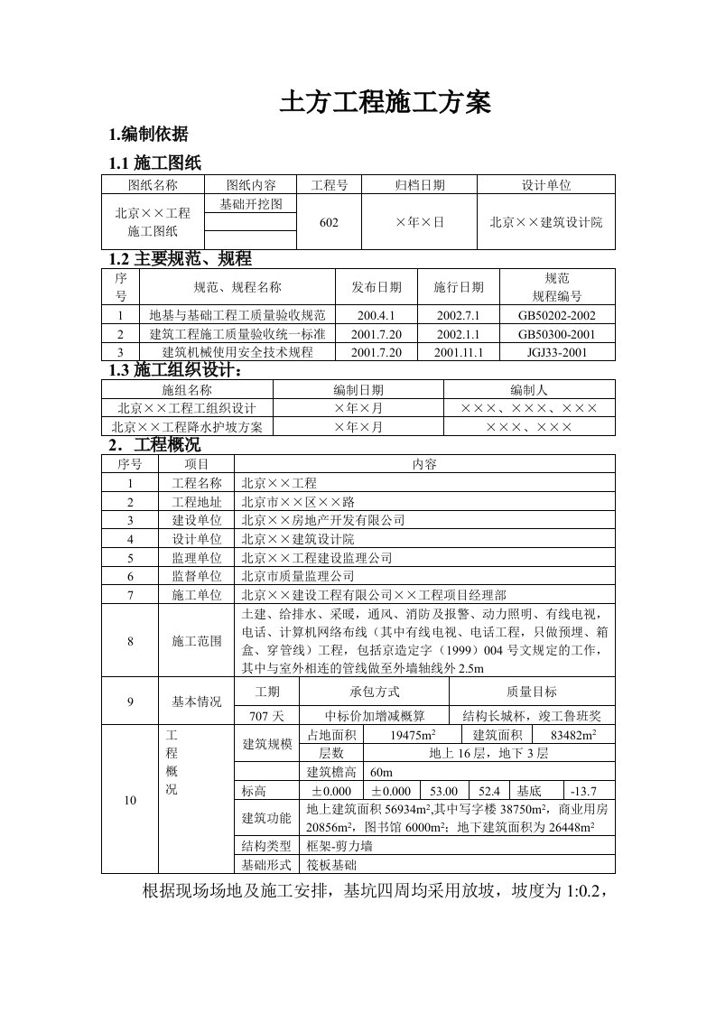 土建工程土方工程施工方案