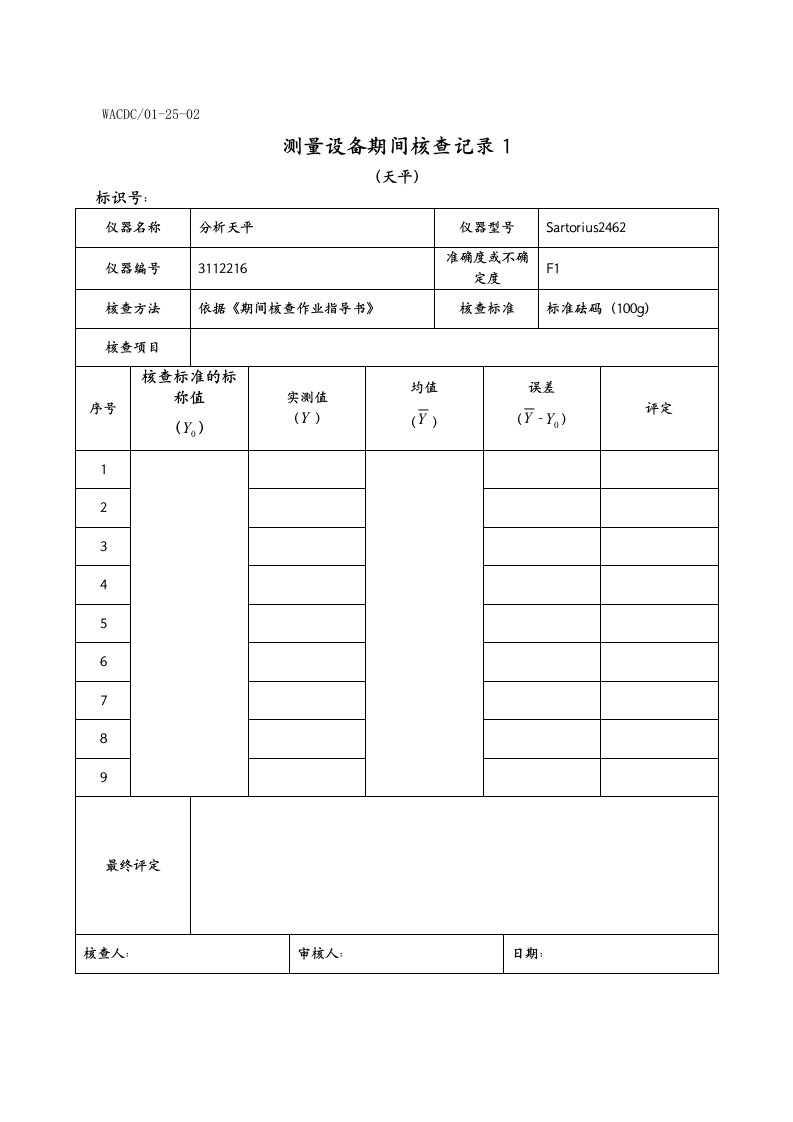 化验室仪器设备期间核查记录(总)