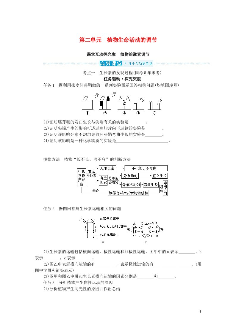 统考版2023版高考生物一轮复习课堂互动探究案第二单元植物生命活动的调节必修3稳态与环境