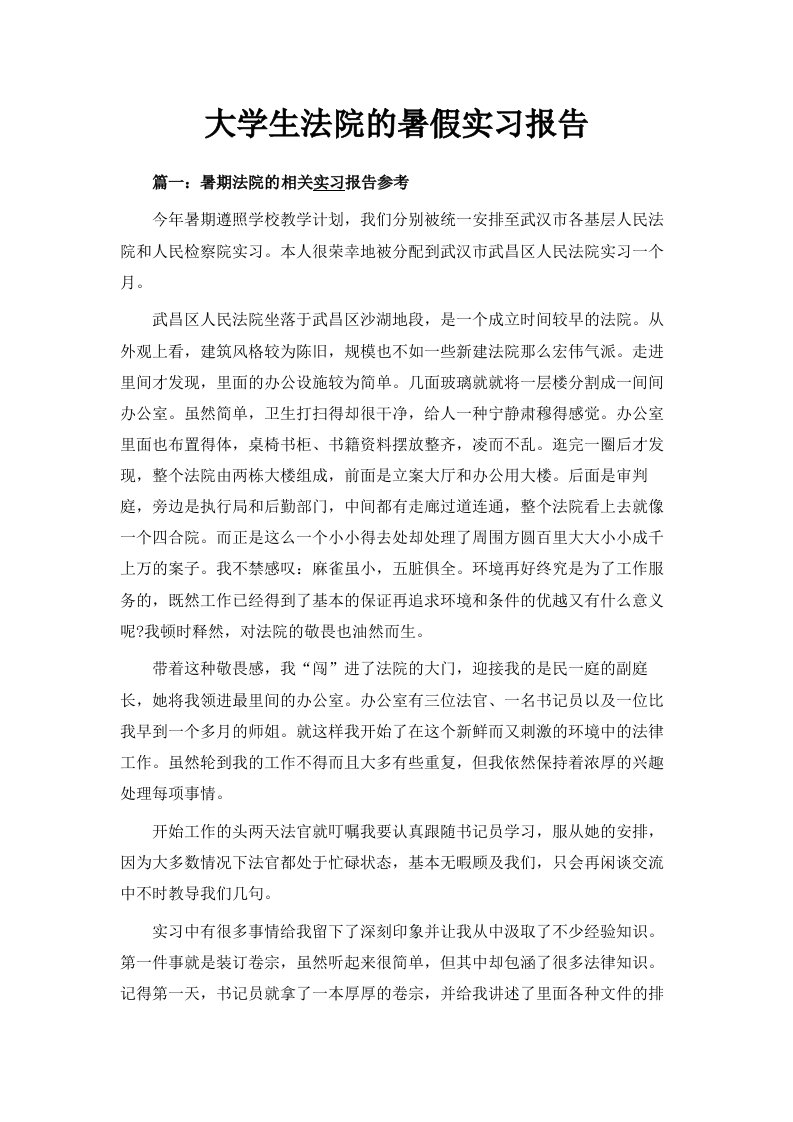 大学生法院的暑假实习报告范文