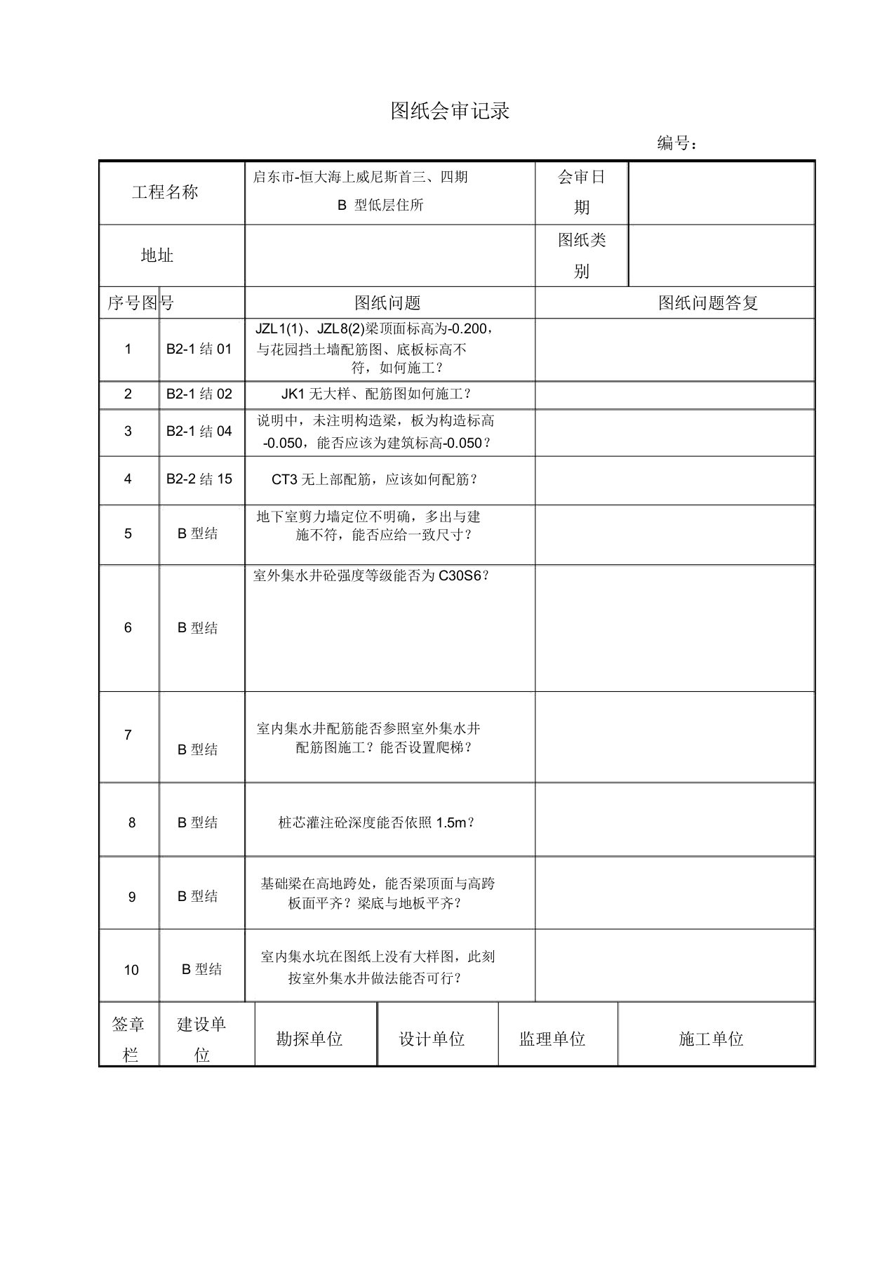 图纸会审表格模板