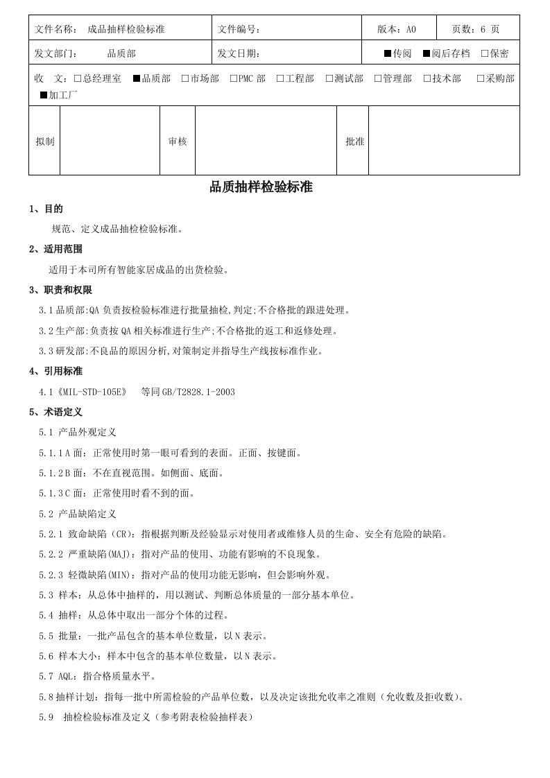 成品产品抽样检验规范