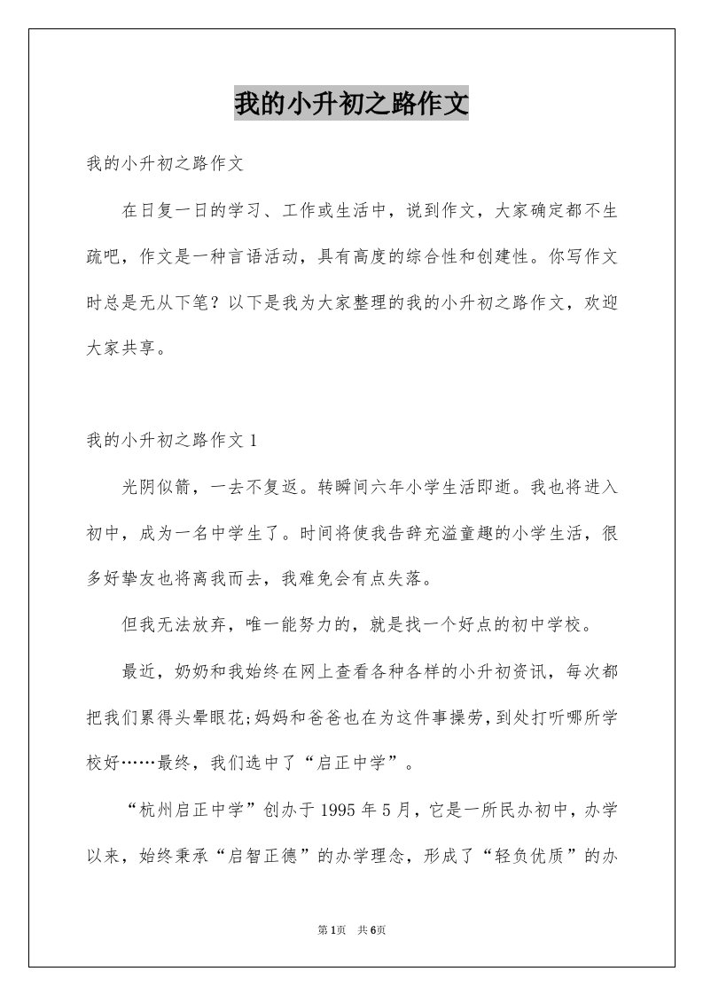 我的小升初之路作文范文