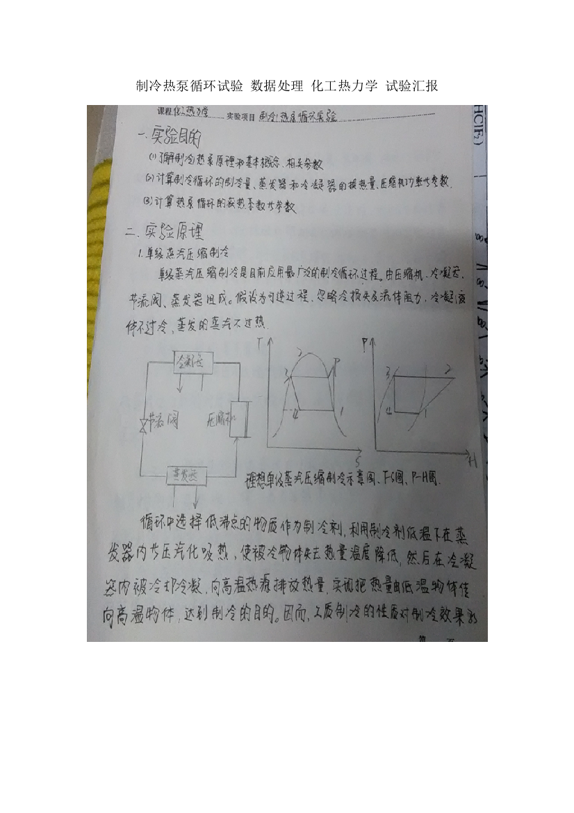 2023年制冷热泵循环实验数据处理化工热力学实验报告