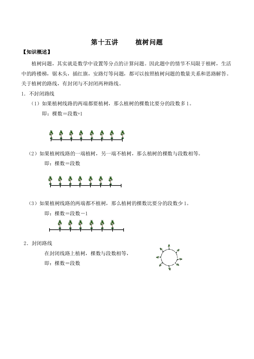 六年级上奥数植树问题