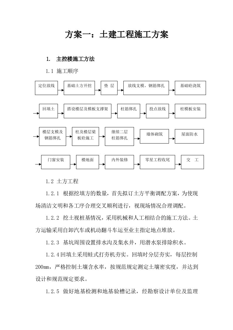 方案一、土建工程施工方案