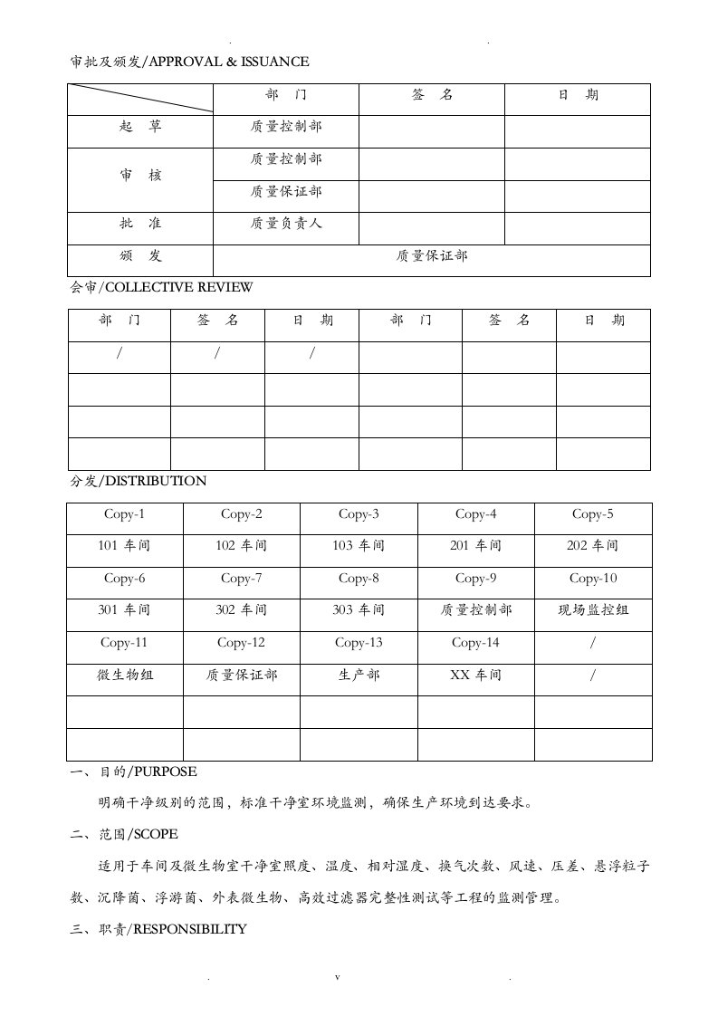 洁净室环境监测项目及要求