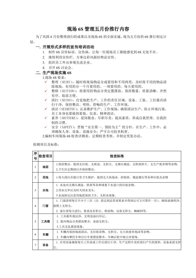 精选现场6S管理五月份推行内容DOC9