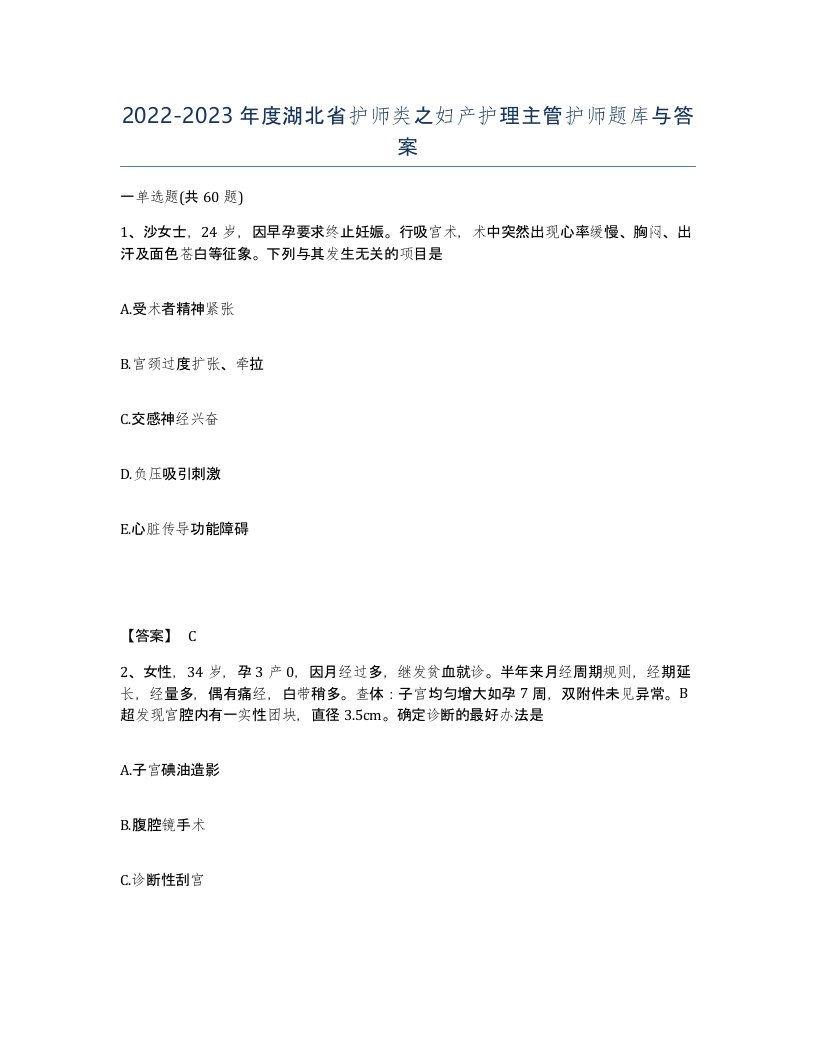 2022-2023年度湖北省护师类之妇产护理主管护师题库与答案