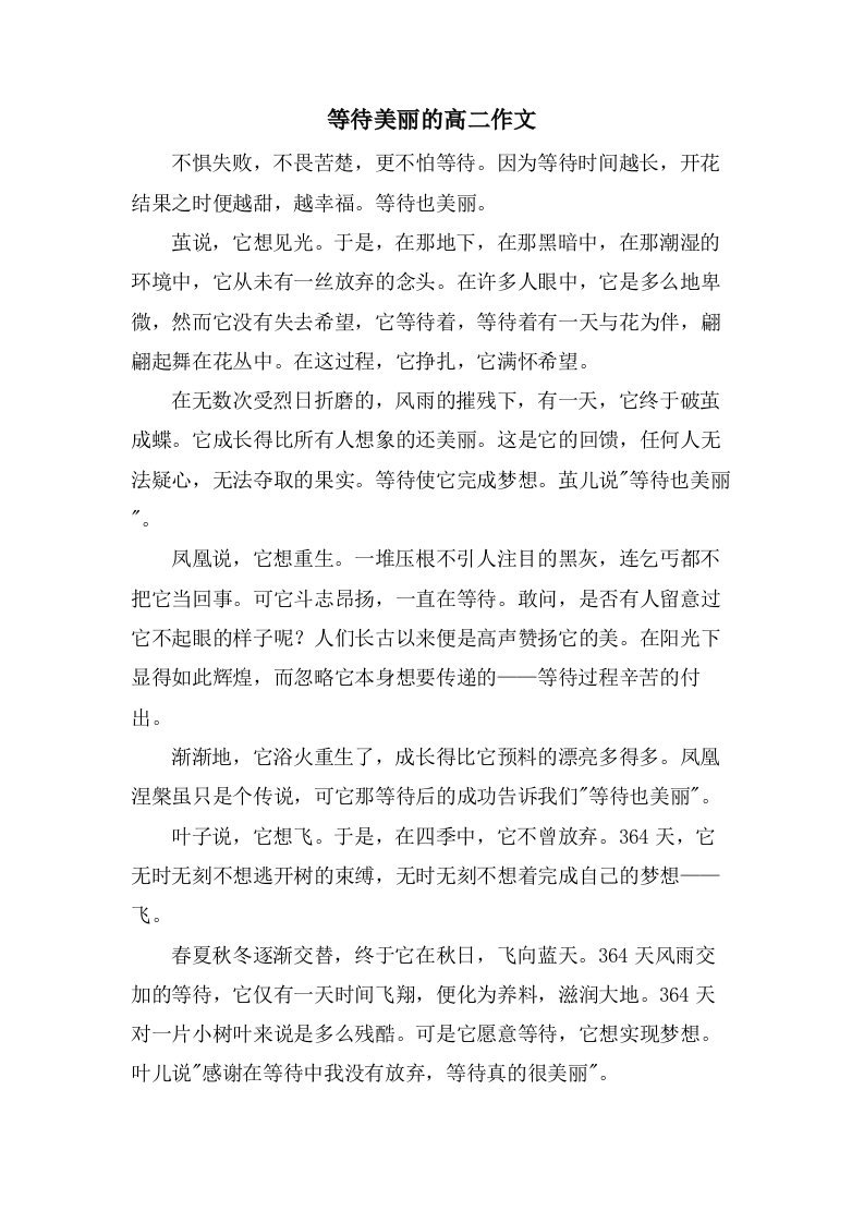 等待美丽的高二作文