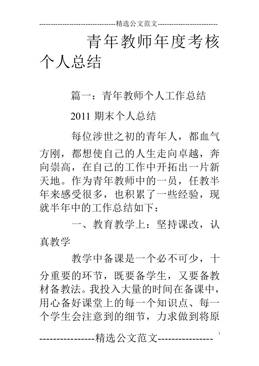 (完整)青年教师年度考核个人总结-推荐文档