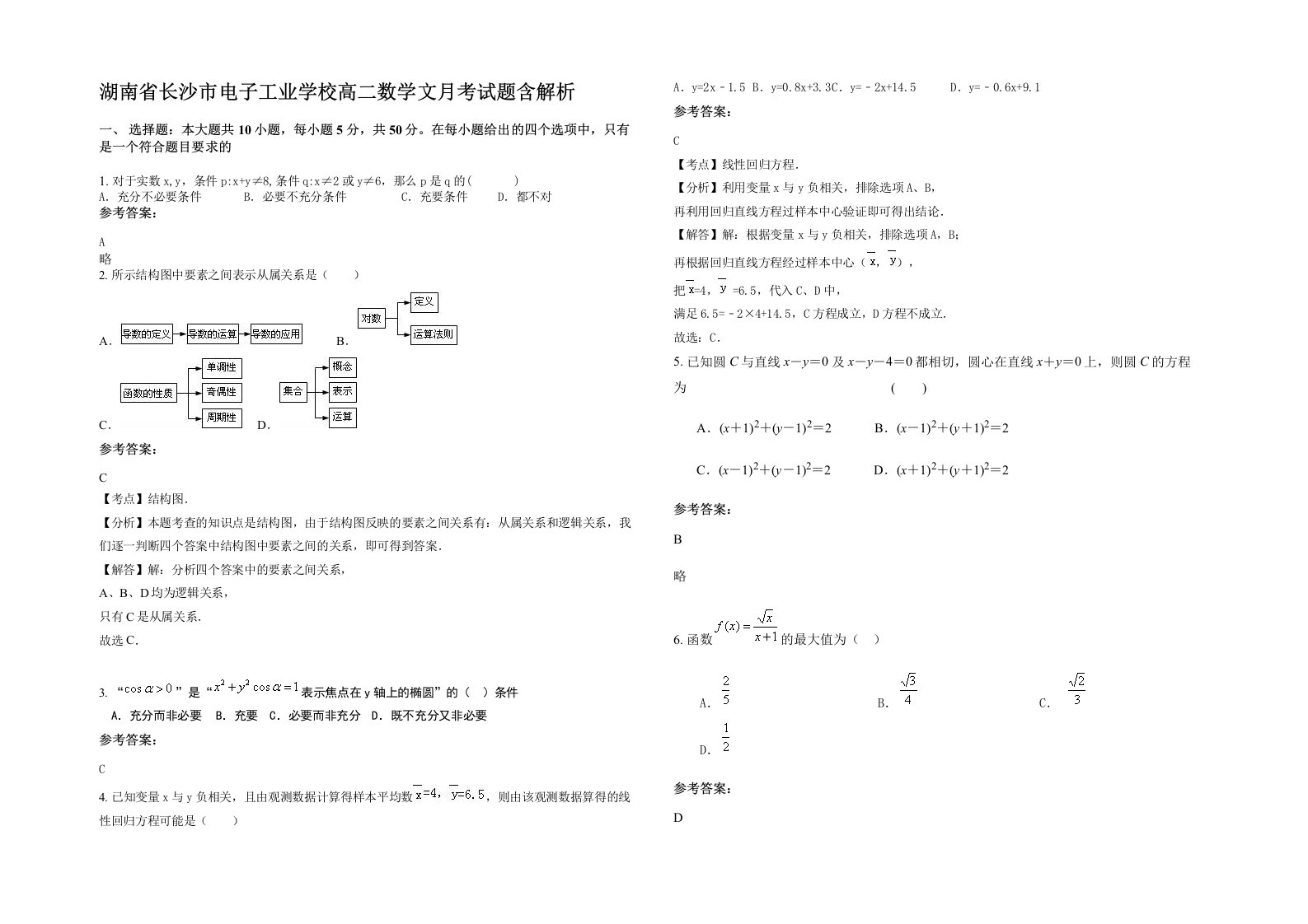 湖南省长沙市电子工业学校高二数学文月考试题含解析