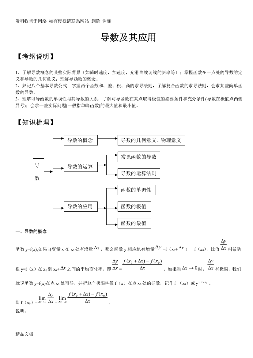 导数有关知识点总结、经典例题及解析、近年高考题带答案