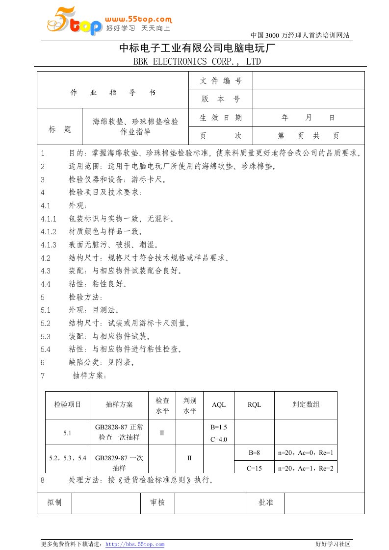 电脑电玩厂检验作业指导书-海绵软垫、焊锡条、焊锡丝、机脚垫(3个文件)电子行业检验作业指导书(海棉软垫)0-作业指导