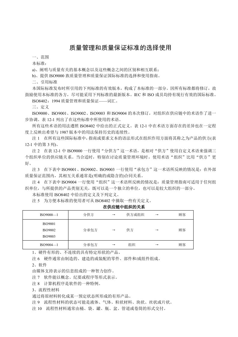 质量管理和质量保证标准的选择使用