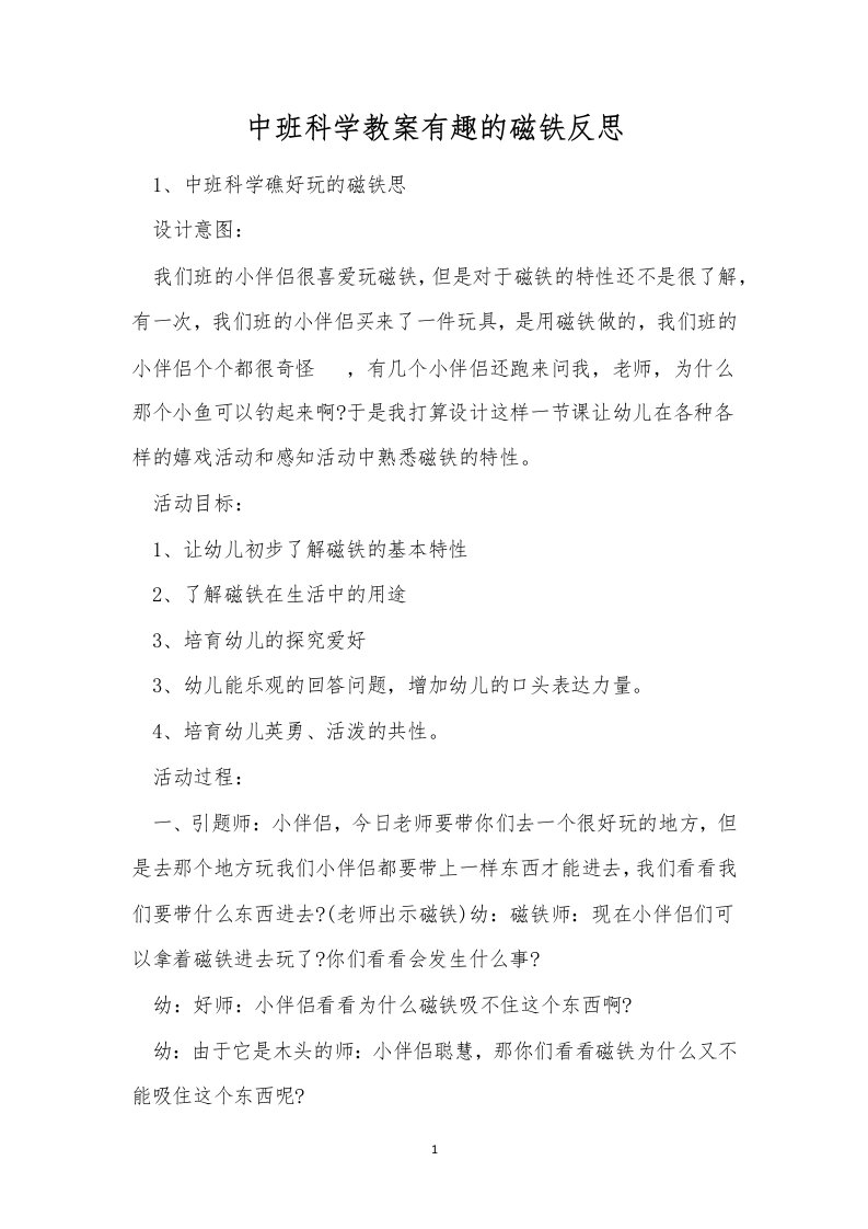 中班科学教案有趣的磁铁反思