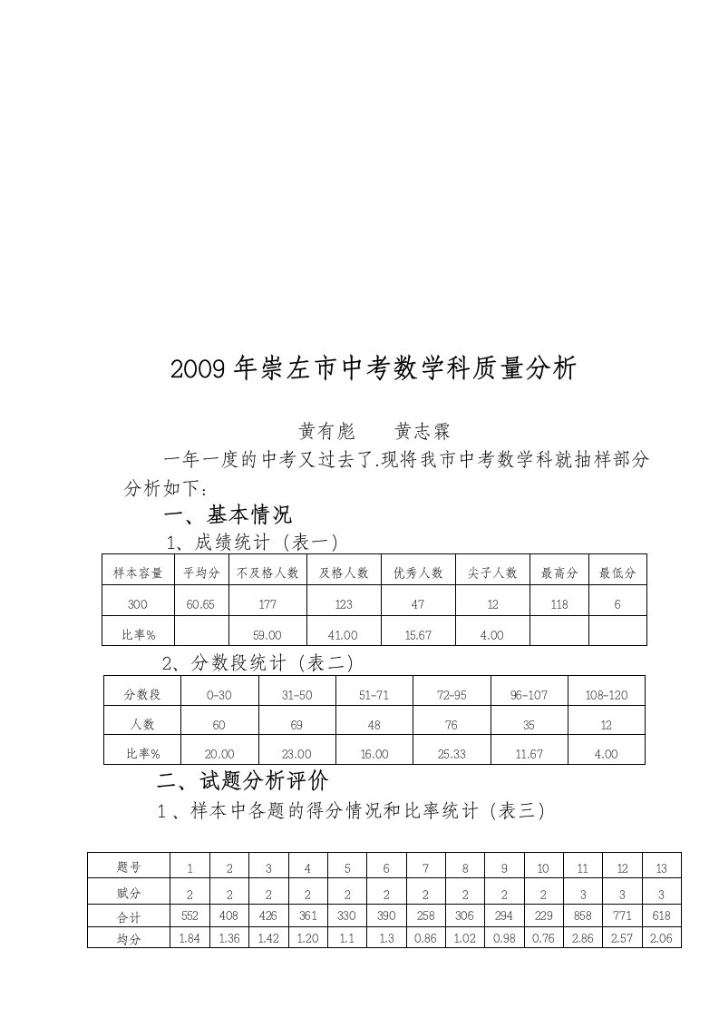 中考数学科质量分析(doc