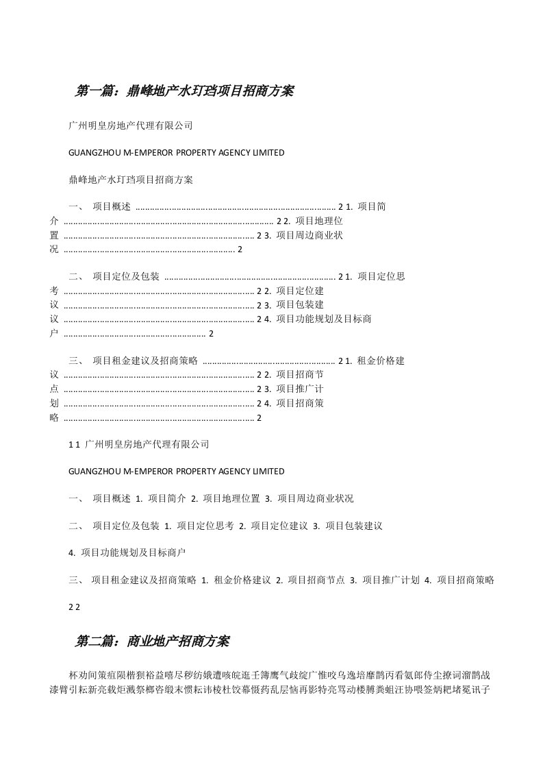 鼎峰地产水玎珰项目招商方案[修改版]