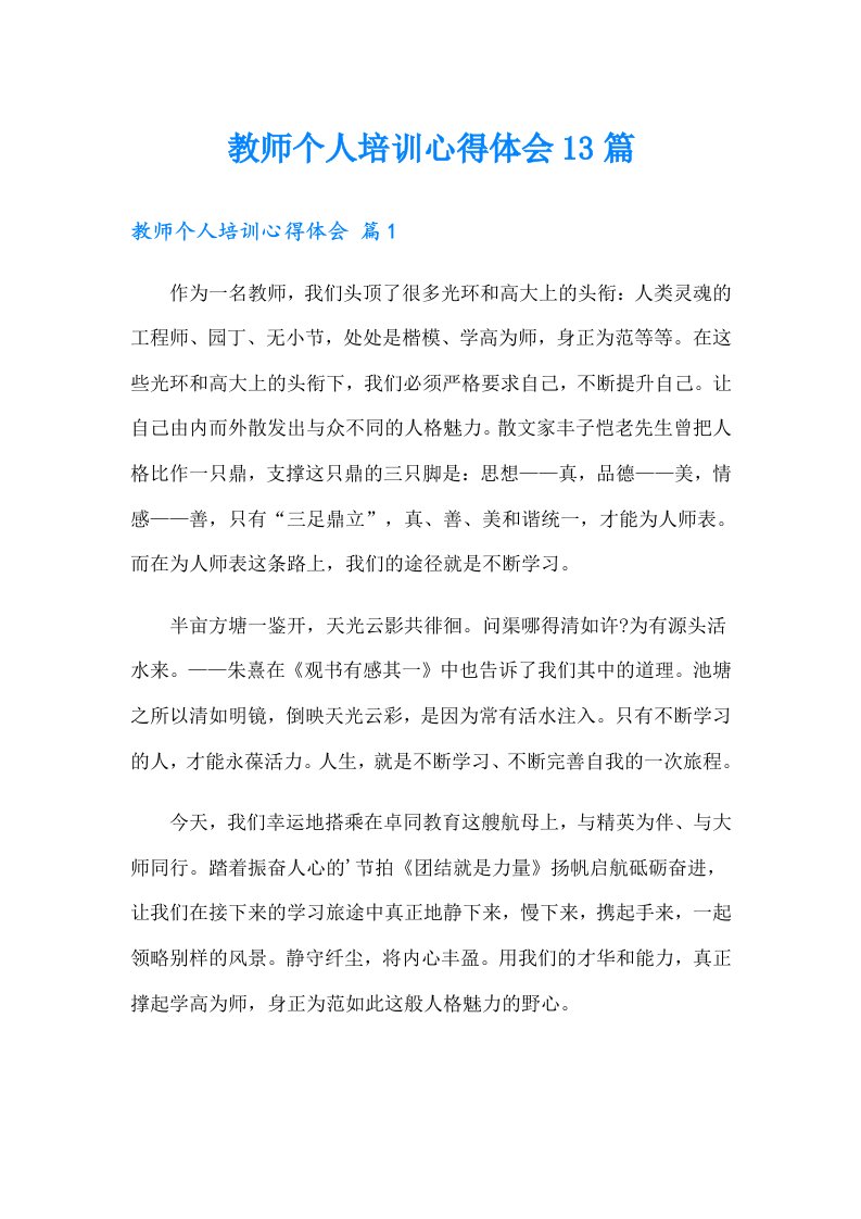 教师个人培训心得体会13篇