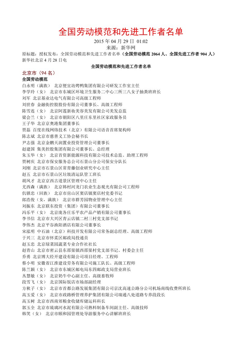 2015年全国劳动模范和先进工作者名单.doc