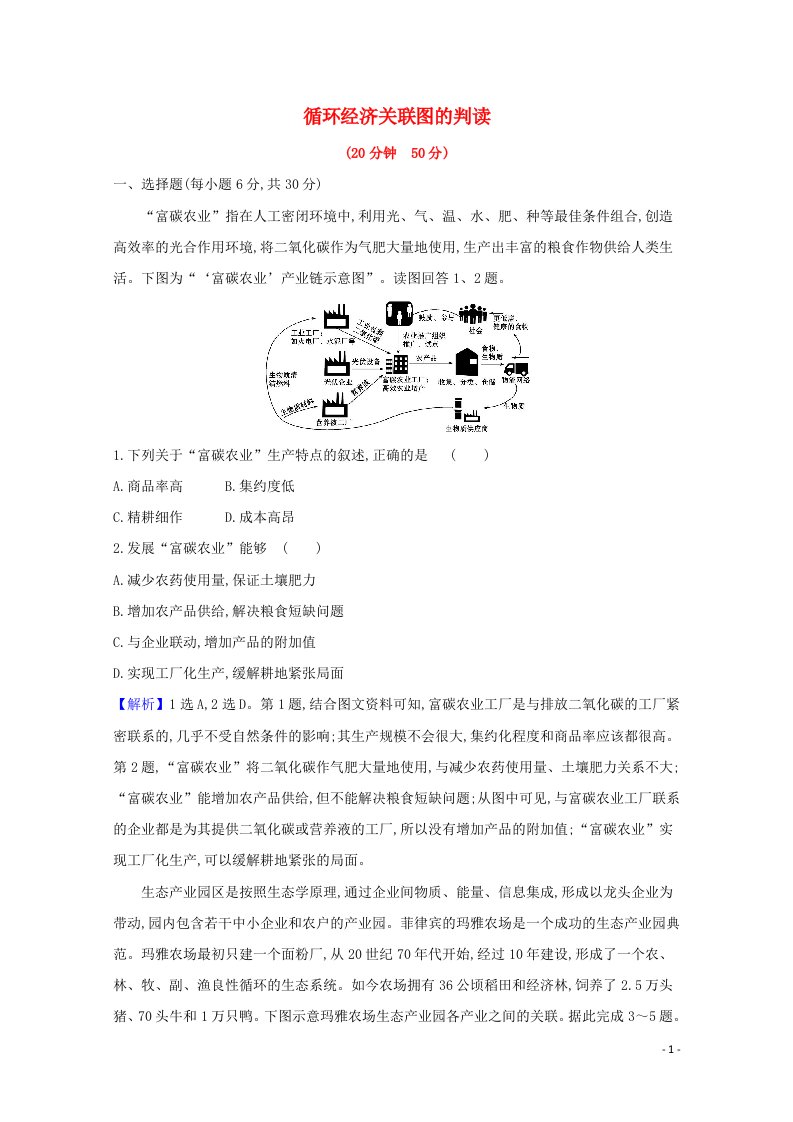 2021版高考地理一轮复习图表解读专项练八循环经济关联图的判读含解析新人教版