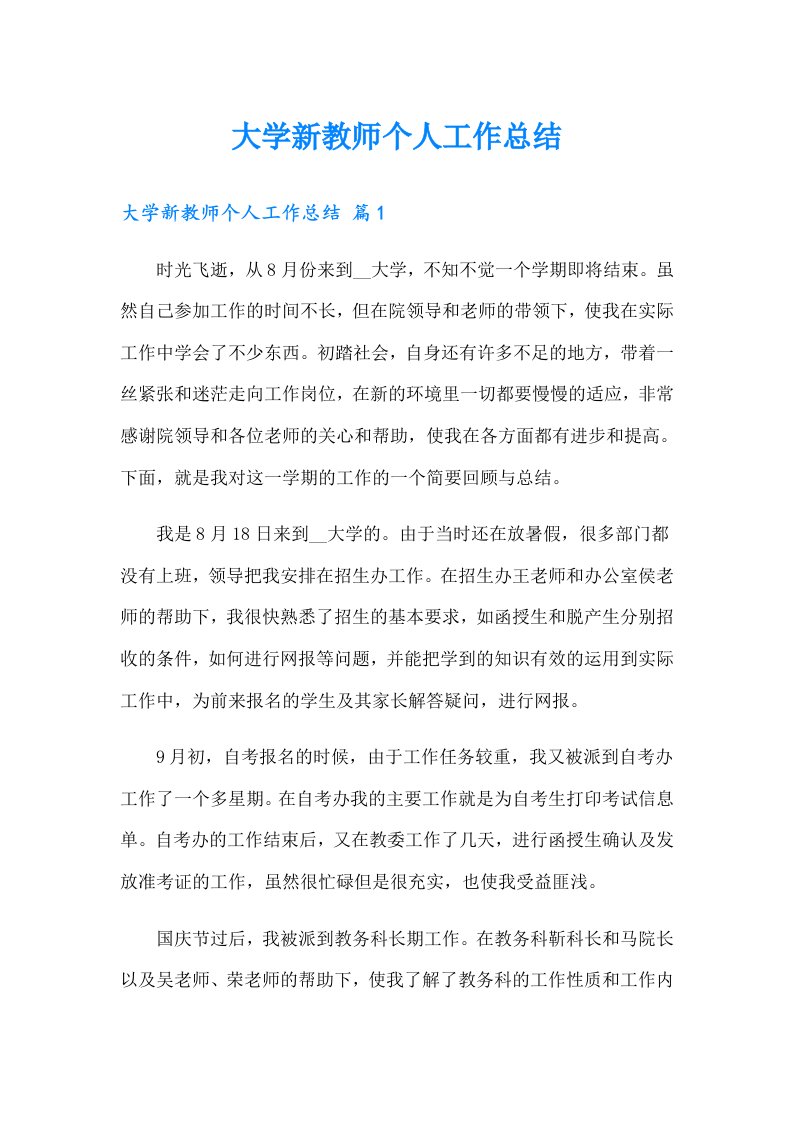 大学新教师个人工作总结