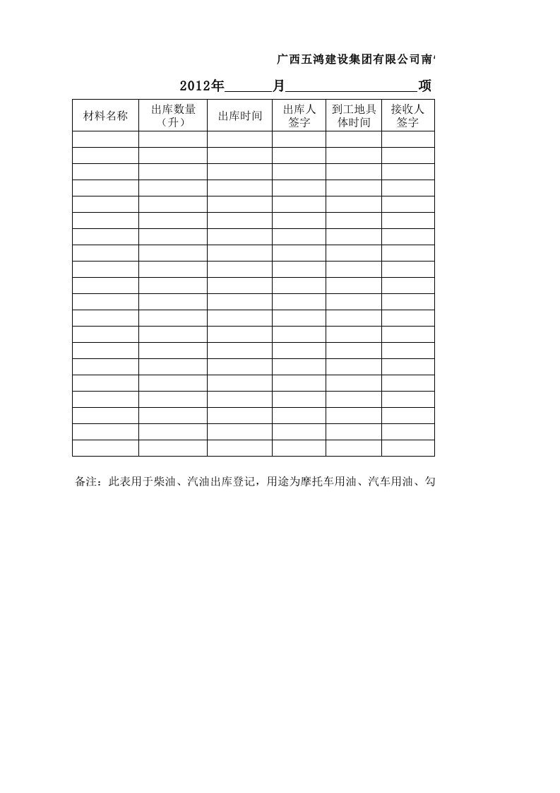 柴油汽油出入库登记表