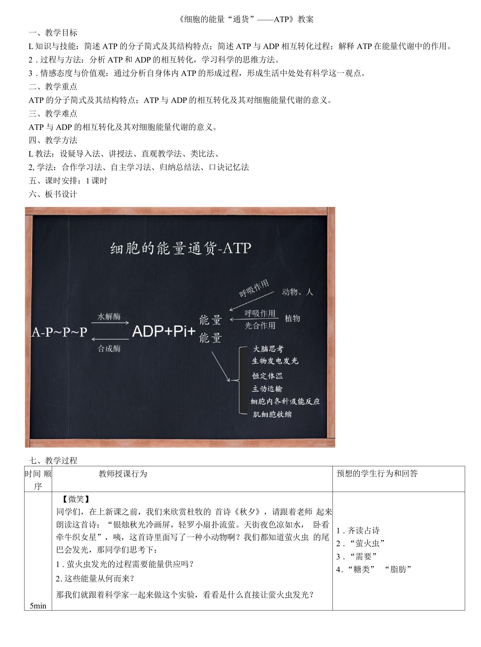 《细胞的能量“通货”—ATP》教案