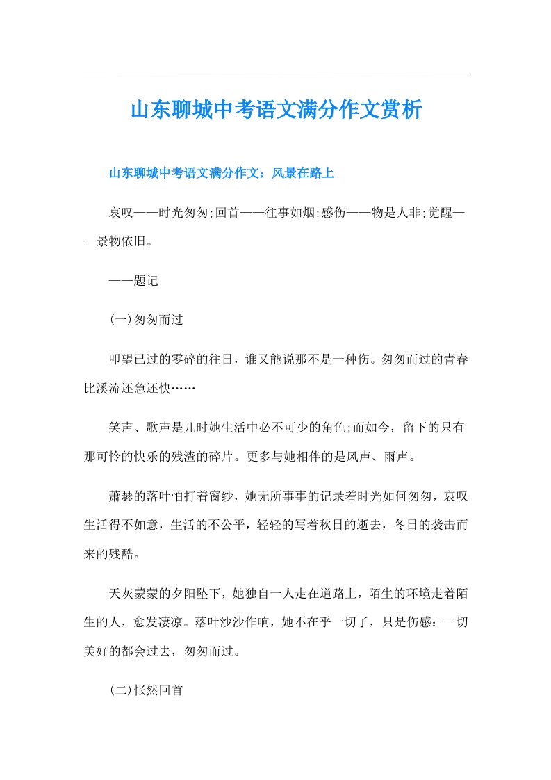 山东聊城中考语文满分作文赏析