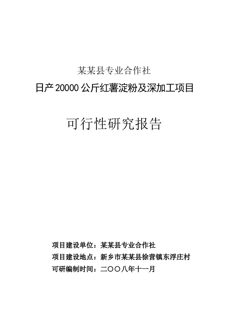 【经管类】日产20000公斤红薯淀粉及深加工项目可行性研究报告